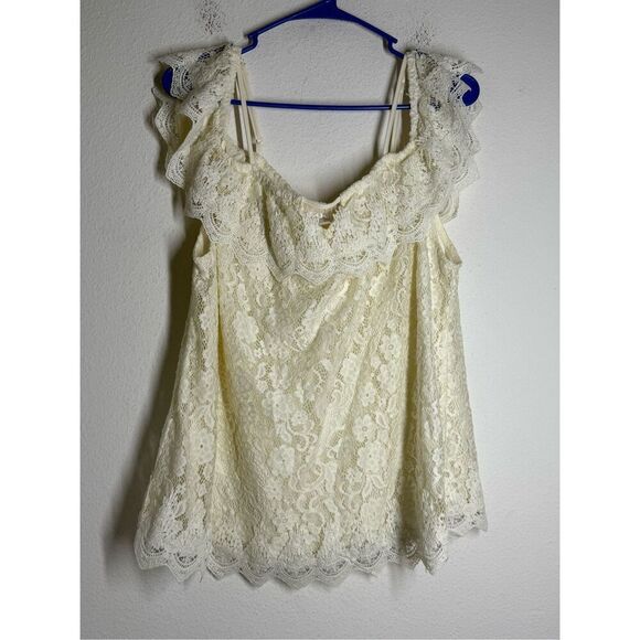 NO BOUNDARIES Cream Lace Bohemian Spaghetti Straps Top Size 3XL/ 21 Junior - Picture 1 of 11